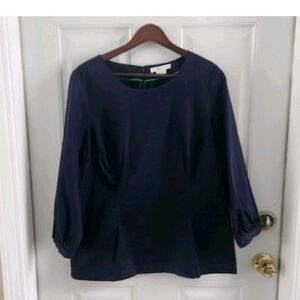 Boden Evie Navy Blue Cotton Tunic Top Zips In Back 3/4 Sleeves Size 14